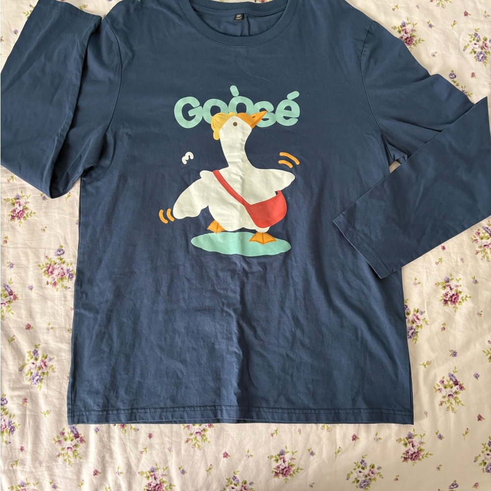 Fire!!! Blue Long Sleeve Shirt with Goose Graphic